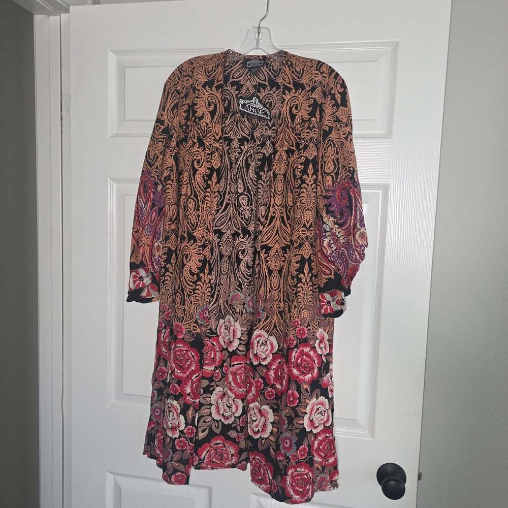 Angie Boho Paisley Floral 100% Rayon Duster Kimono Cardigan Size M